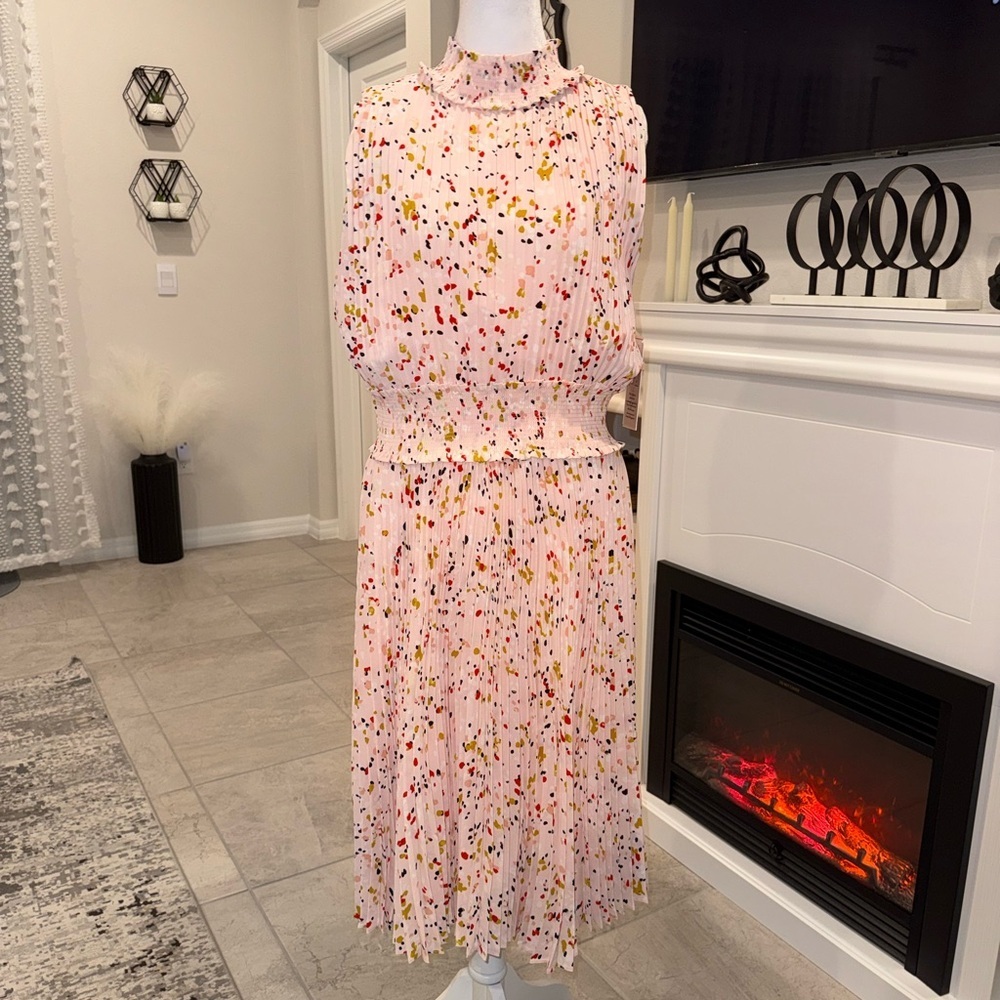 NWT Nanette Lepore Pink Multicolor Midi Dress Size 12